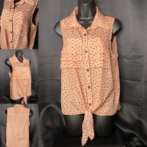 Papaya peach and Navy blue sleeveless tunic